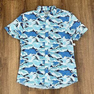 NEW Goodthreads Ocean Wave Men's Short-Sleeve Printed Cotton Shirt Sz XL